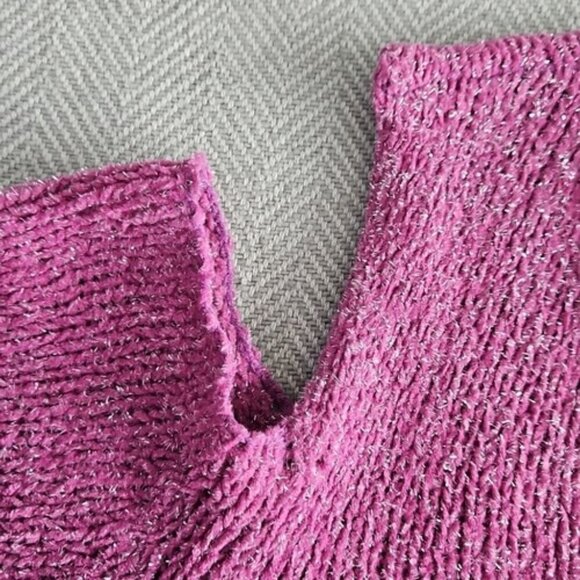 Venus Cold Shoulder Sweater Women's Size 1x Purple Metallic Thread Chunky Y2K - Picture 13 of 16